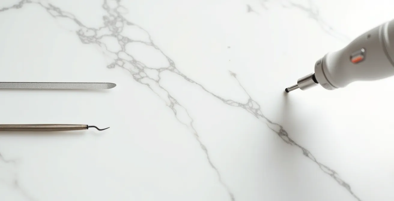 Comparación visual entre lima manual y torno eléctrico mostrando diferencias de seguridad