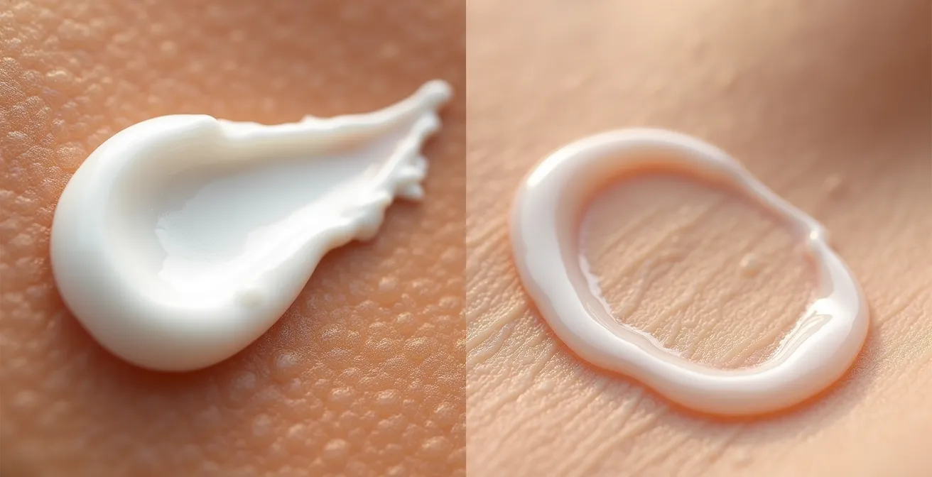 Comparación visual de moléculas de urea y glicerina penetrando en capas de piel seca