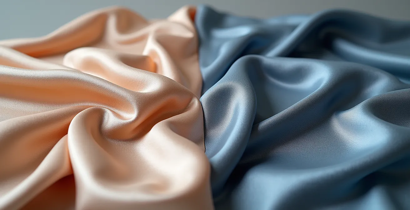 Detalle macro de una etiqueta de composición textil con porcentajes de fibras