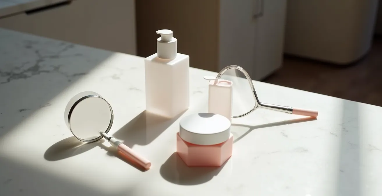 Primer plano de envases de productos para uñas mostrando etiquetado europeo correcto