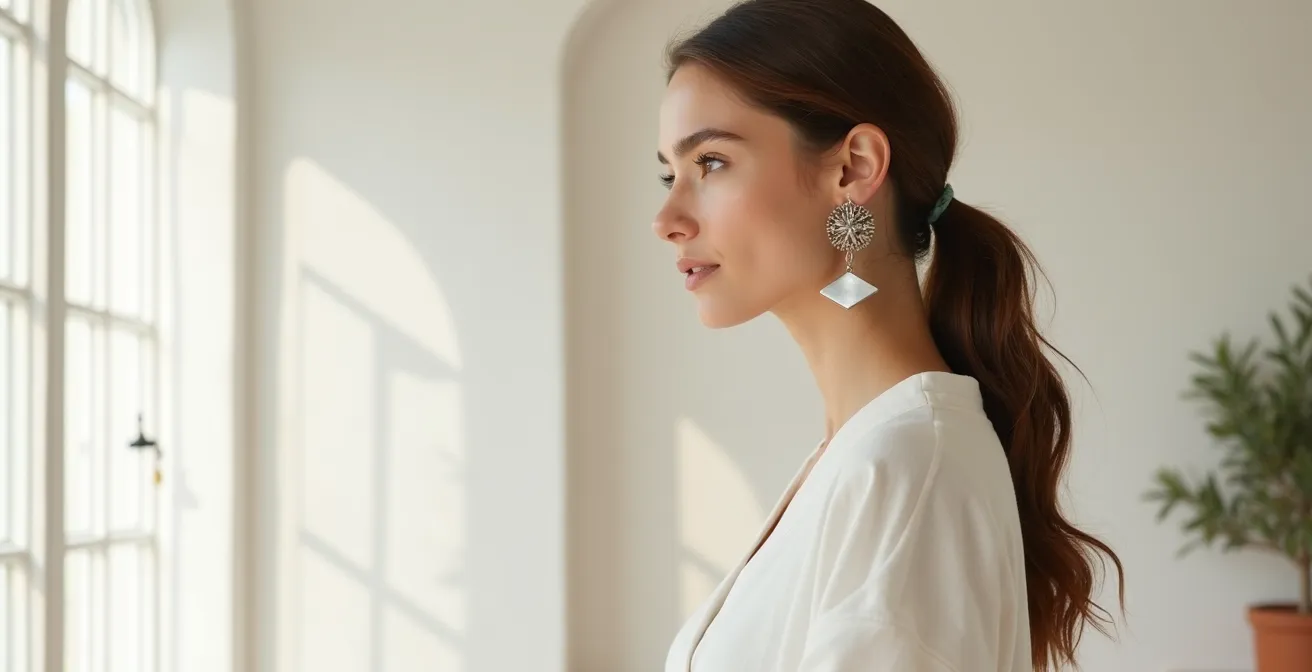 Mujer con joya única artesanal estilo mediterráneo