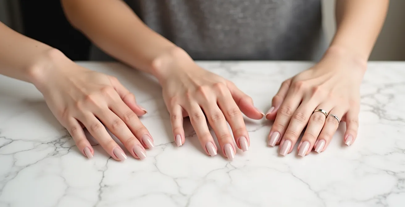 Comparación visual de diferentes longitudes de uñas con gel para principiantes en proceso de adaptación