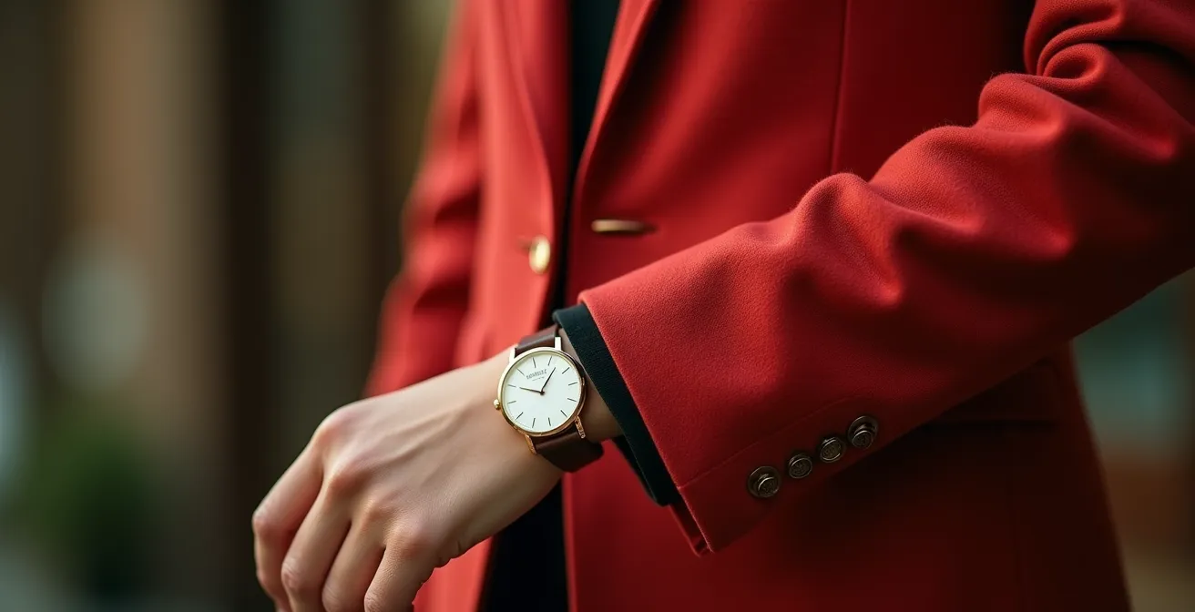 Detalle de manga de blazer mostrando la longitud correcta en el puño