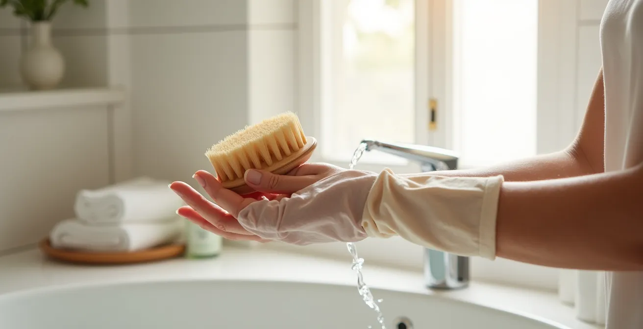 Comparación visual de técnicas de exfoliación corporal con cepillo y guante