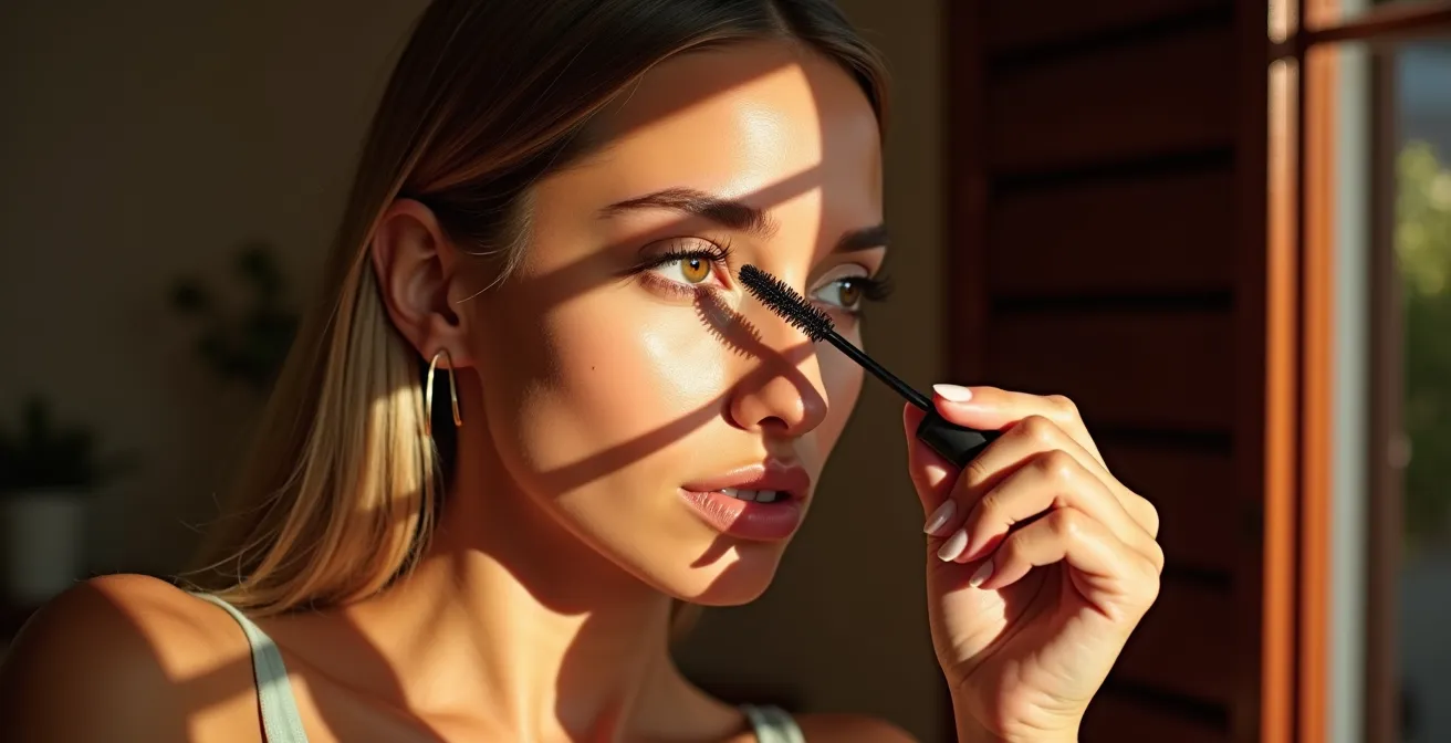 Demostración de la técnica zigzag en la aplicación de máscara de pestañas desde la raíz