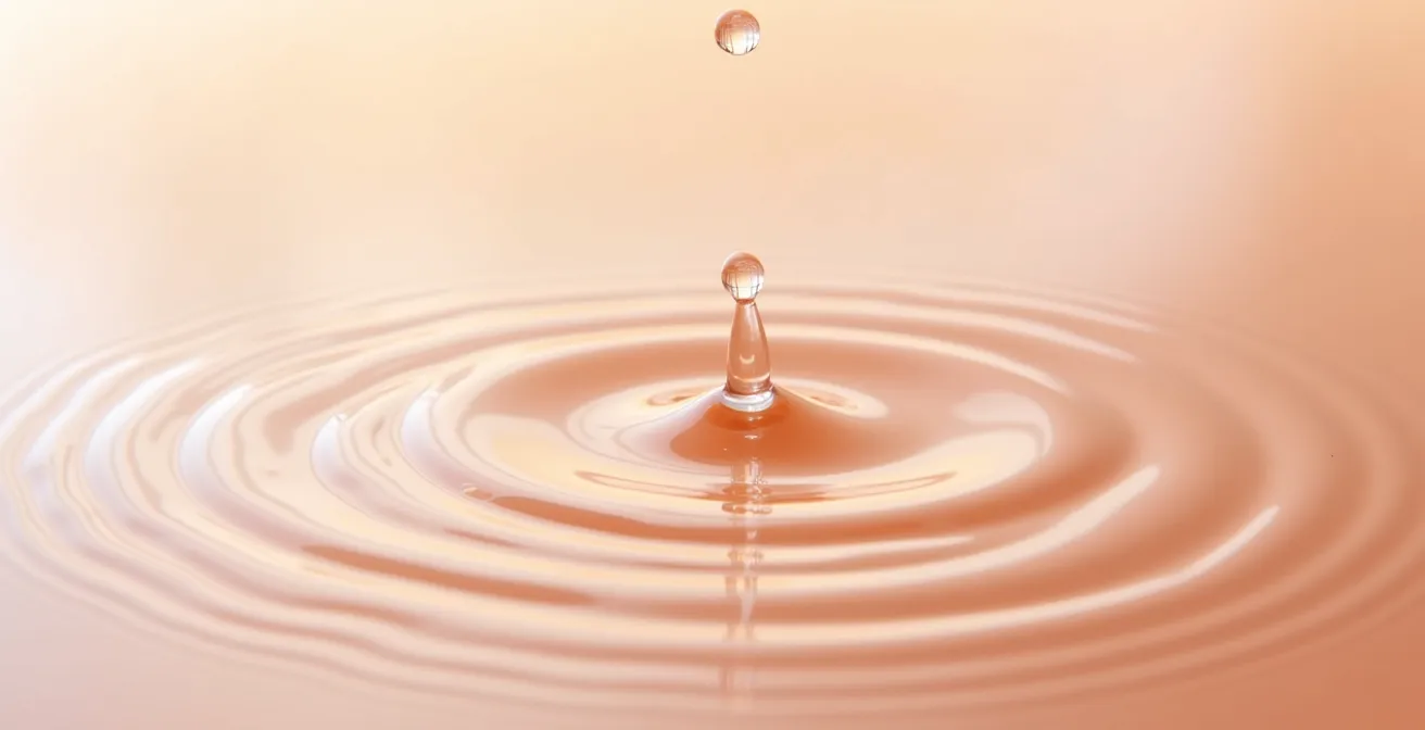 Detalle macro de textura de piel suave y uniforme con gotas de sérum