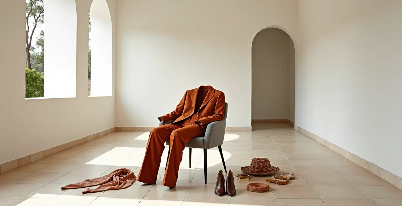 Conjunto de traje sastre terracota con detalles de transformación para el afterwork