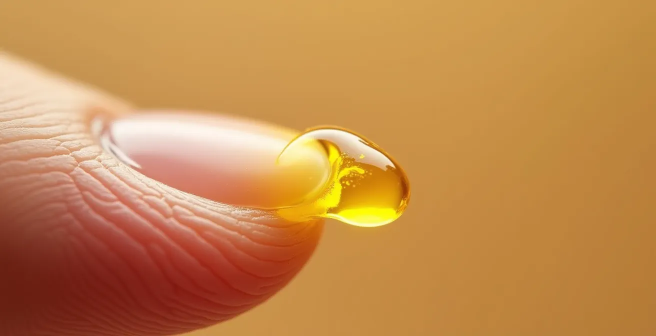 Detalle macro de aplicación de aceite sobre uña natural